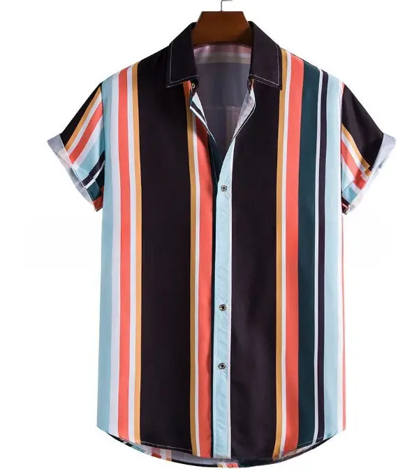 Men's Plaid Short Sleeve Beach Shirt Light Blue Pink - Image 85