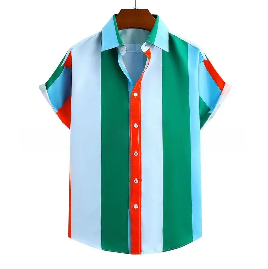 Men's Plaid Short Sleeve Beach Shirt Light Blue Pink - Image 92