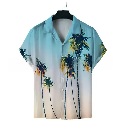 Men's Plaid Short Sleeve Beach Shirt Light Blue Pink - Image 99
