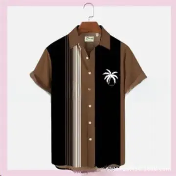 Men's Plaid Short Sleeve Beach Shirt Light Blue Pink - Image 117