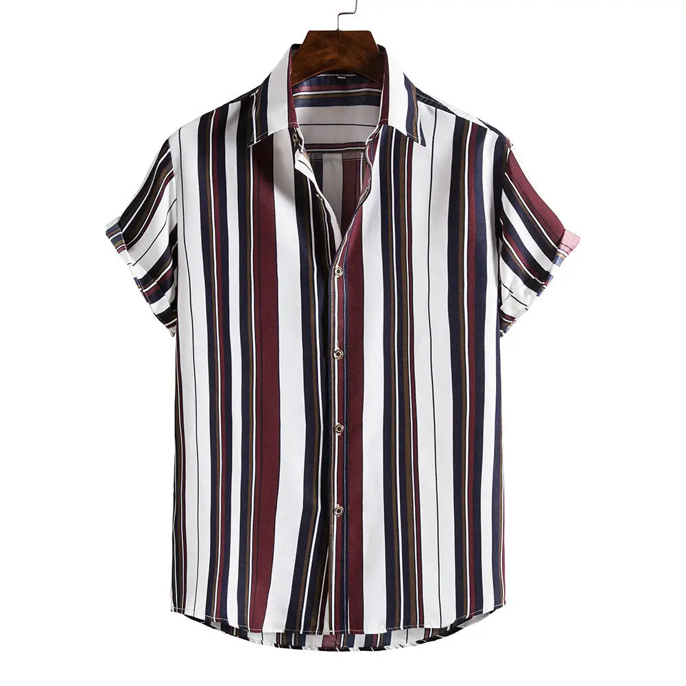 Men's Plaid Short Sleeve Beach Shirt Light Blue Pink - Image 2