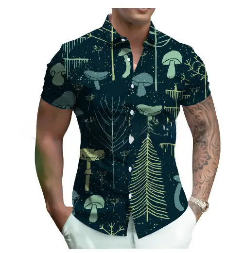 Men's Plaid Short Sleeve Beach Shirt Light Blue Pink - Image 32