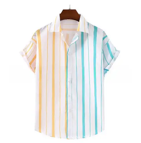 Men's Plaid Short Sleeve Beach Shirt Light Blue Pink - Image 37