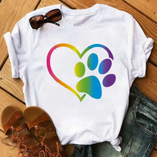 Women's 2025 Paws Animal Print T-Shirt White - Image 2