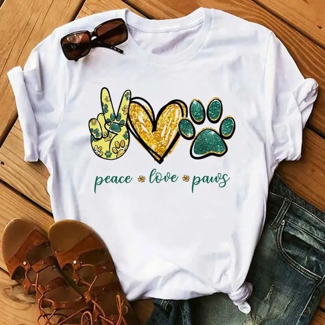 Women's 2025 Paws Animal Print T-Shirt White - Image 6