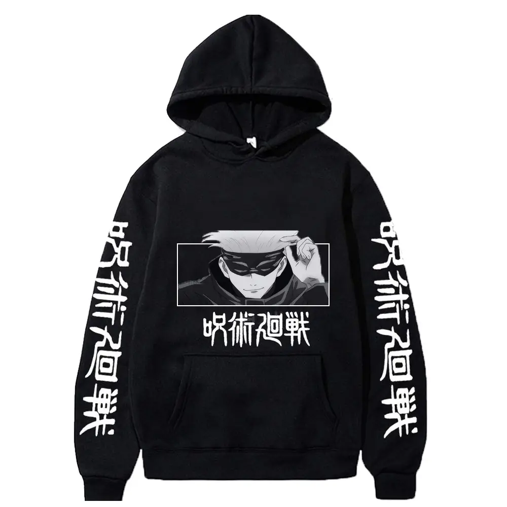 Anime Hooded Vest Black Cartoon Print Men Women