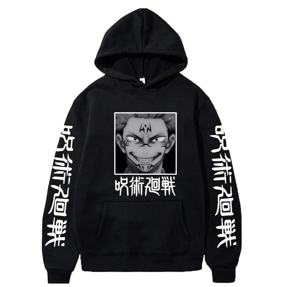 Anime Hooded Vest Black Cartoon Print Men Women
