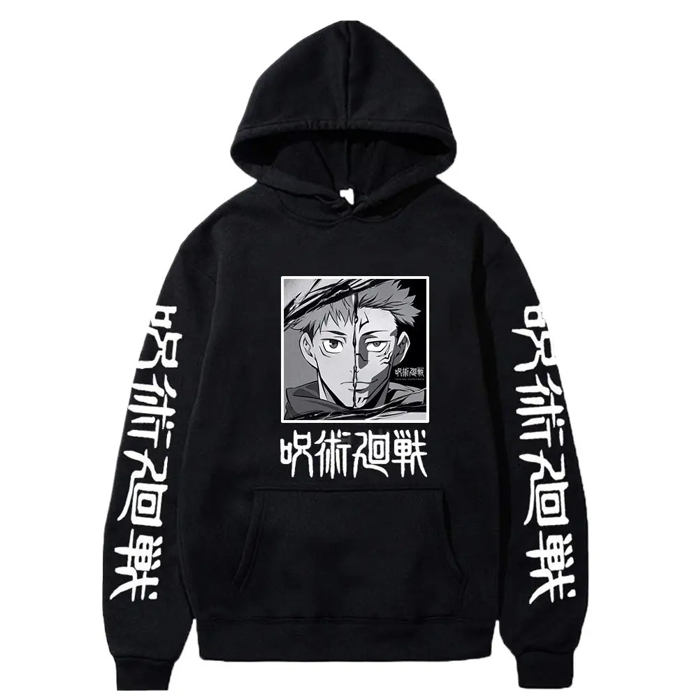 Anime Hooded Vest Black Cartoon Print Men Women