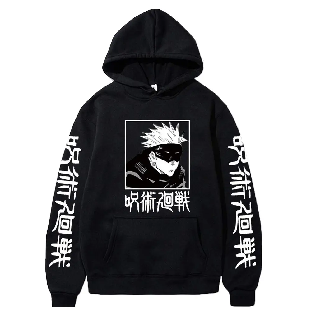 Anime Hooded Vest Black Cartoon Print Men Women