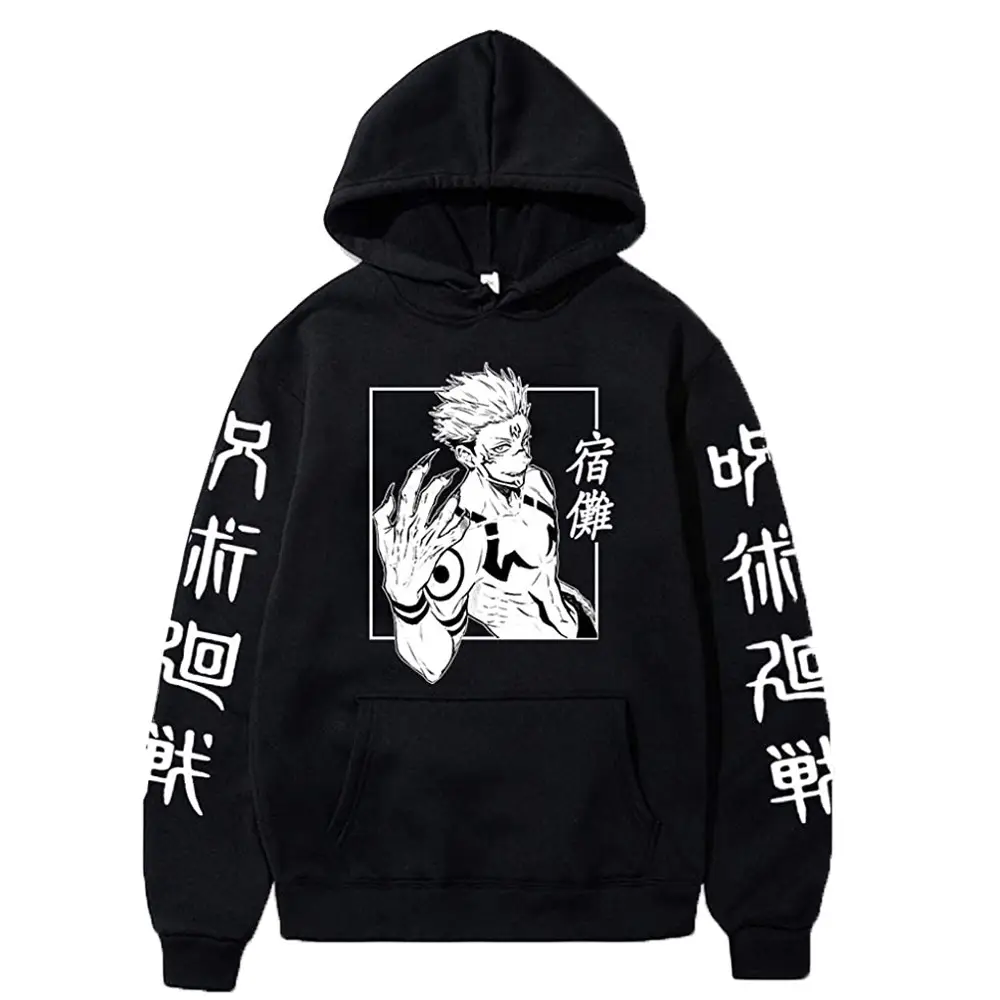 Anime Hooded Vest Black Cartoon Print Men Women