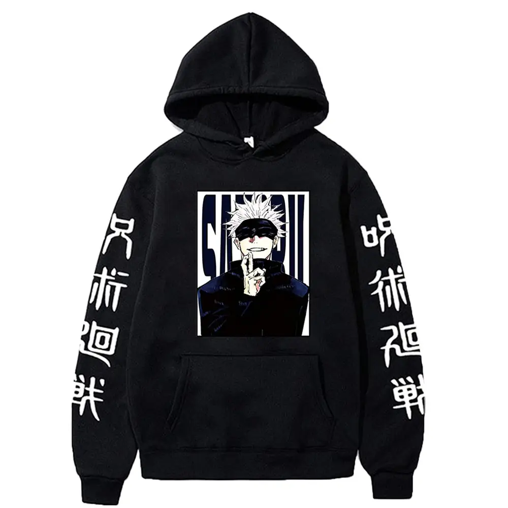 Anime Hooded Vest Black Cartoon Print Men Women