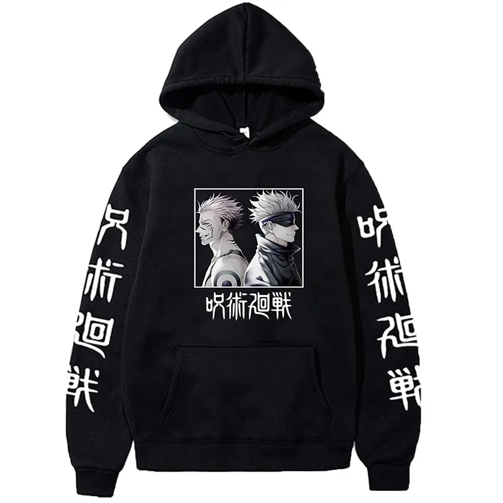 Anime Hooded Vest Black Cartoon Print Men Women