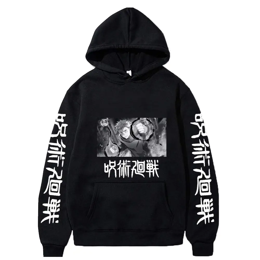 Anime Hooded Vest Black Cartoon Print Men Women