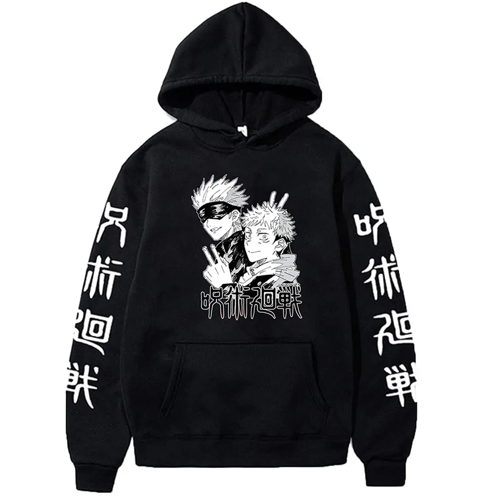 Anime Hooded Vest Black Cartoon Print Men Women