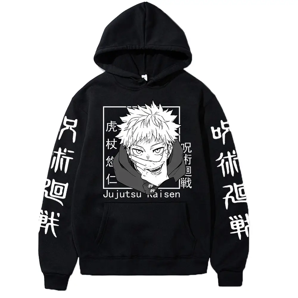 Anime Hooded Vest Black Cartoon Print Men Women