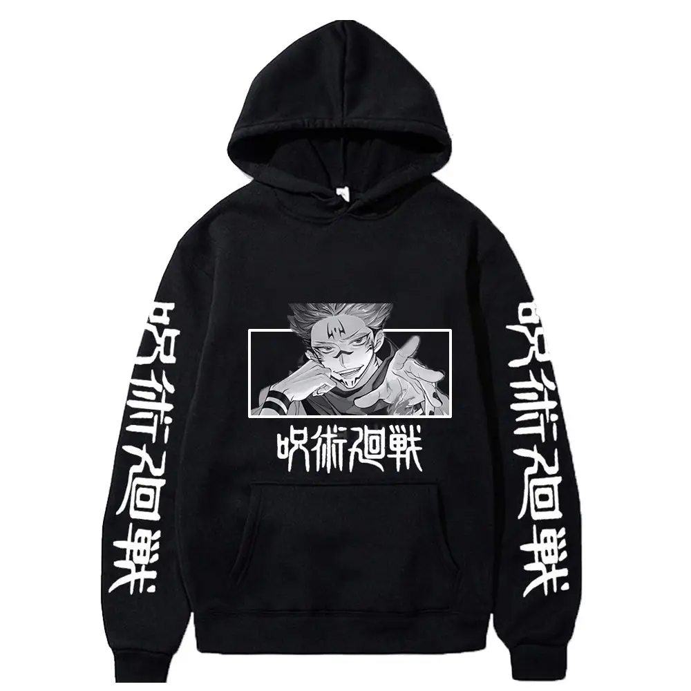 Anime Hooded Vest Black Cartoon Print Men Women