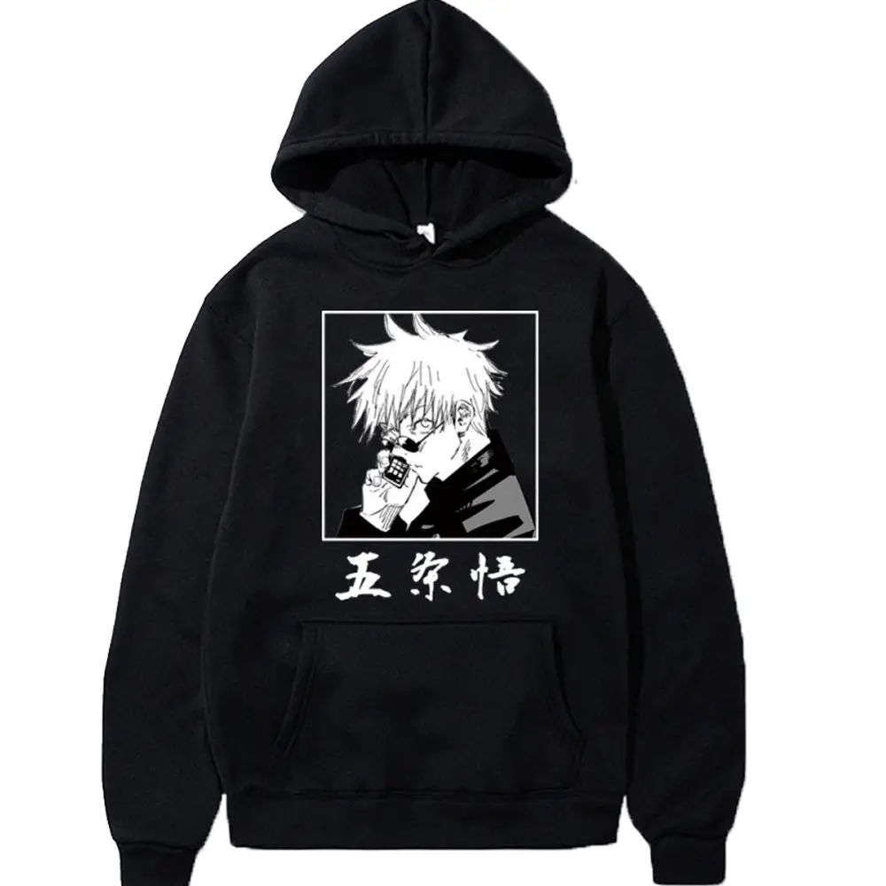 Anime Hooded Vest Black Cartoon Print Men Women
