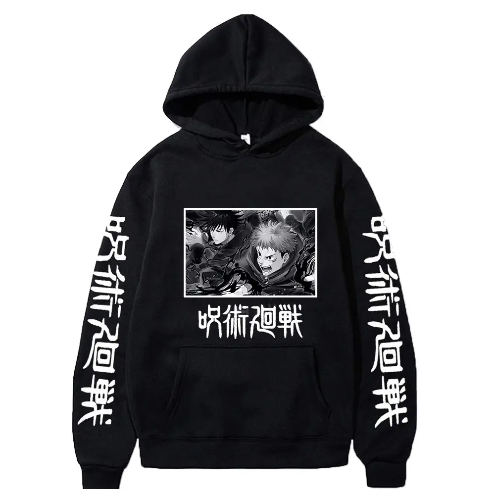 Anime Hooded Vest Black Cartoon Print Men Women