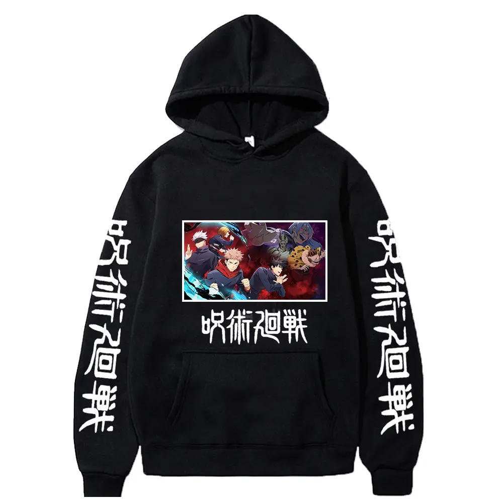 Anime Hooded Vest Black Cartoon Print Men Women