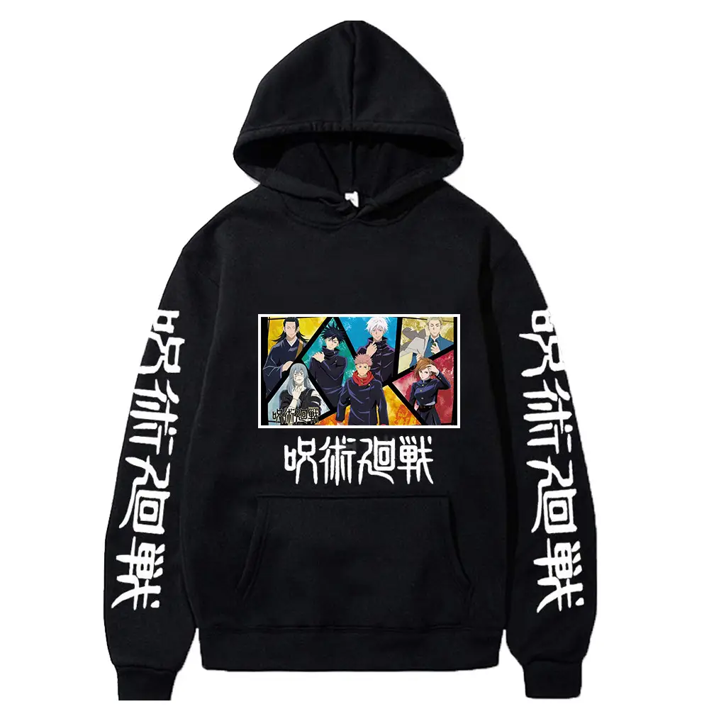 Anime Hooded Vest Black Cartoon Print Men Women