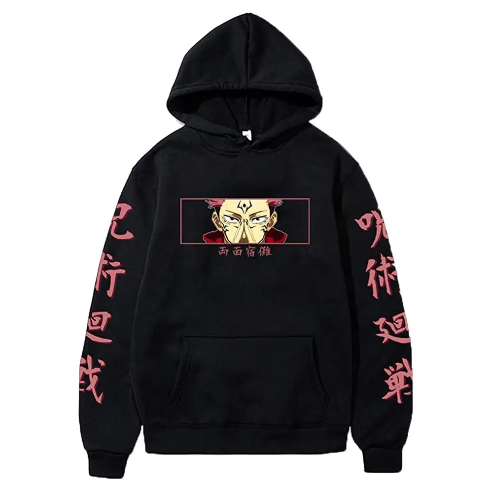 Anime Hooded Vest Black Cartoon Print Men Women