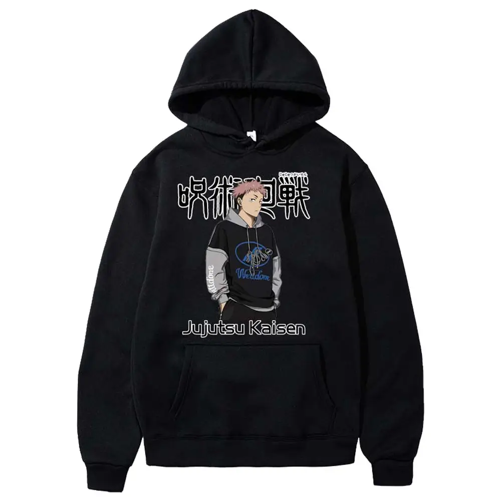 Anime Hooded Vest Black Cartoon Print Men Women