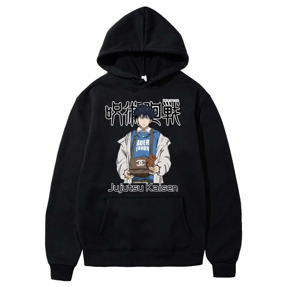 Anime Hooded Vest Black Cartoon Print Men Women