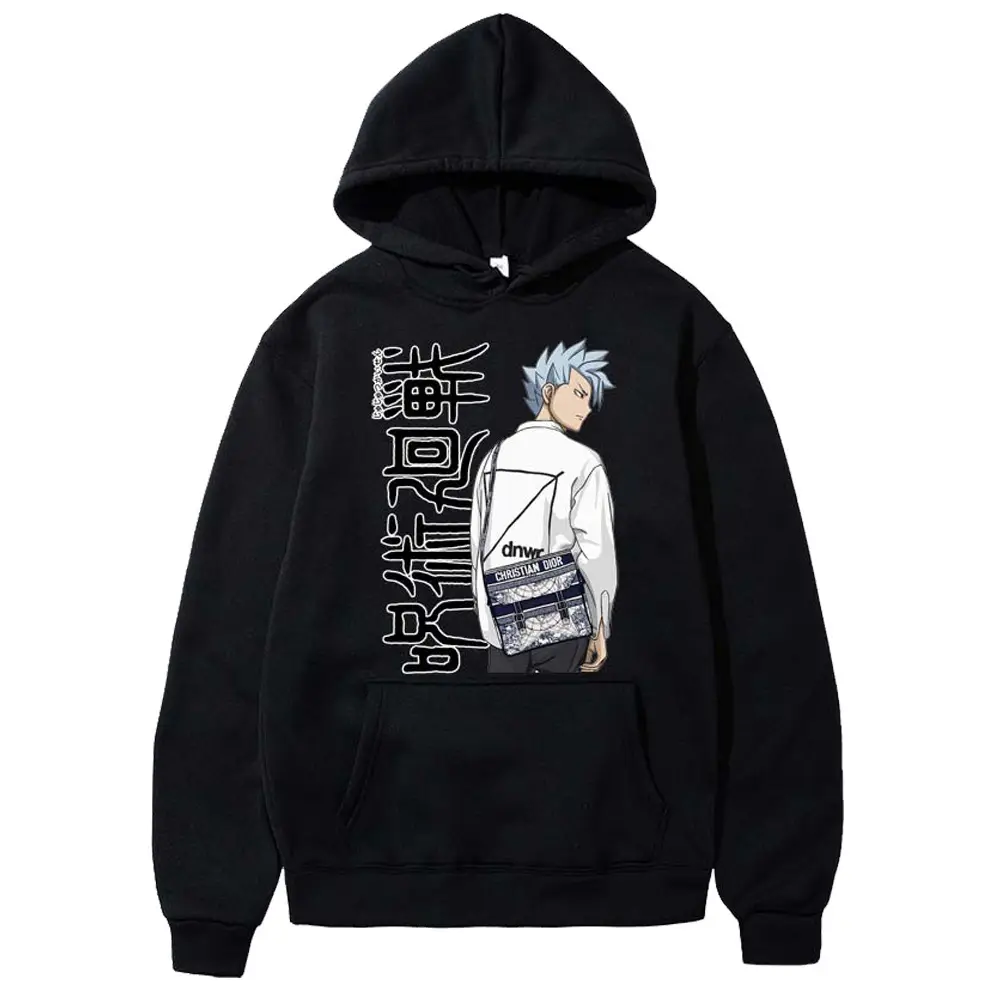 Anime Hooded Vest Black Cartoon Print Men Women