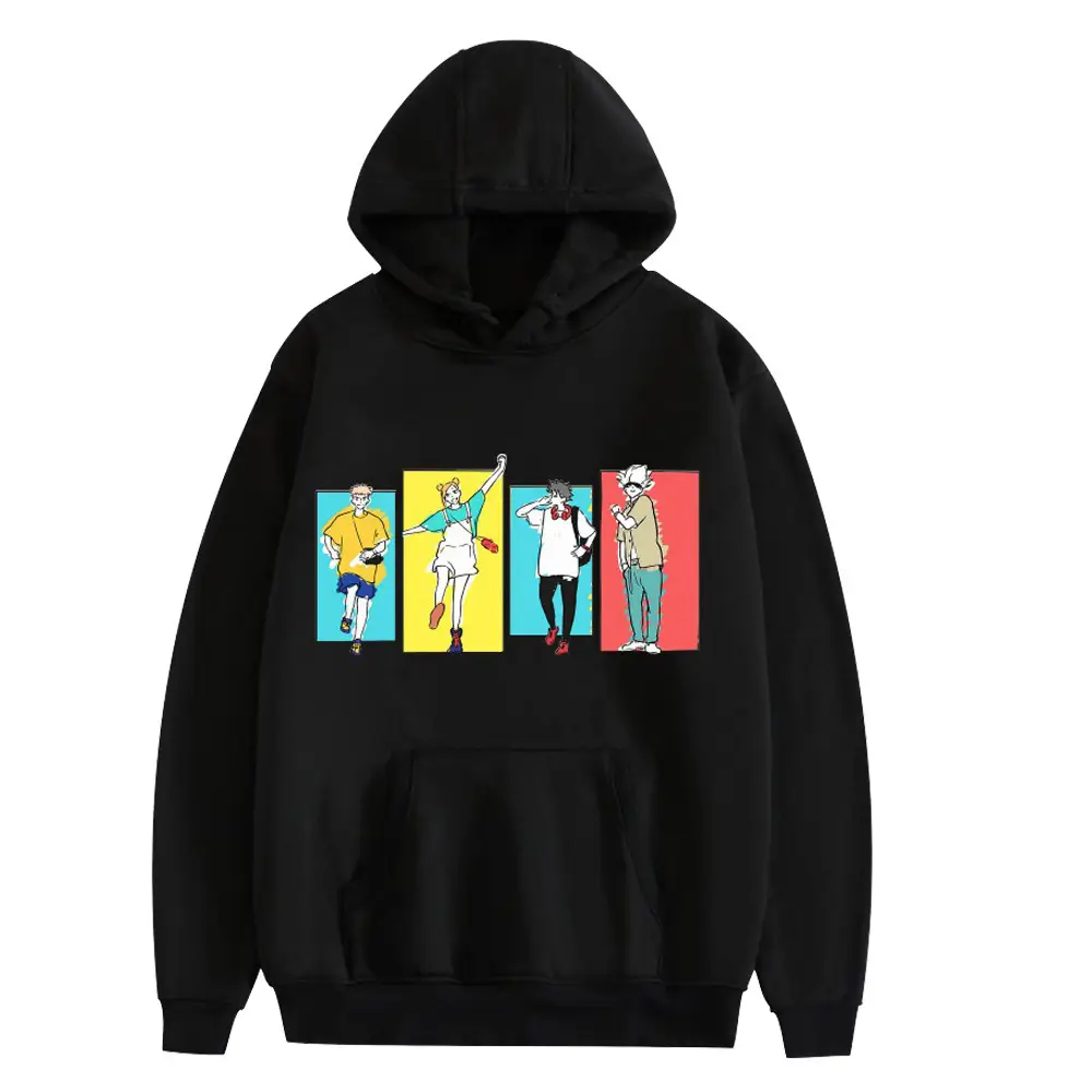 Anime Hooded Vest Black Cartoon Print Men Women