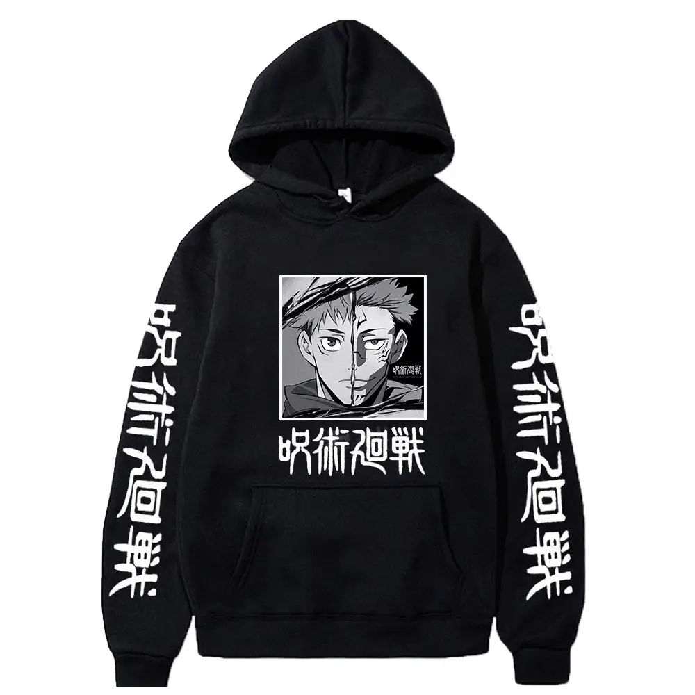 Anime Hooded Vest Black Cartoon Print Men Women