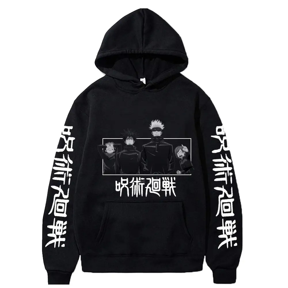 Anime Hooded Vest Black Cartoon Print Men Women