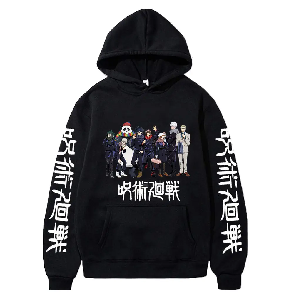 Anime Hooded Vest Black Cartoon Print Men Women