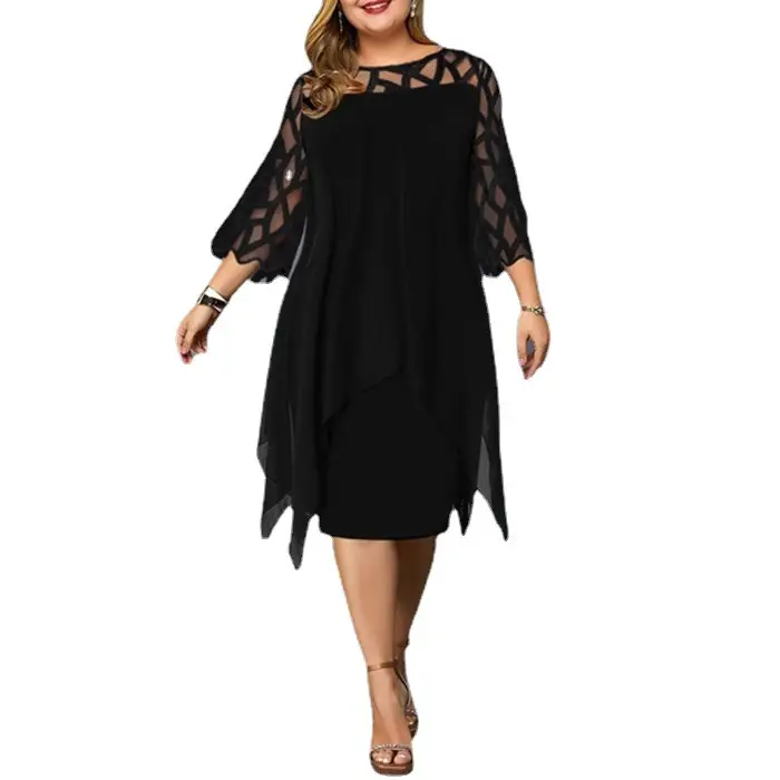 White Chiffon Lace Dress with Seven Sleeves - Image 11