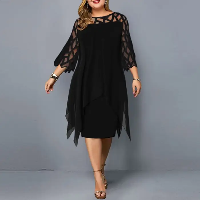 White Chiffon Lace Dress with Seven Sleeves - Image 4