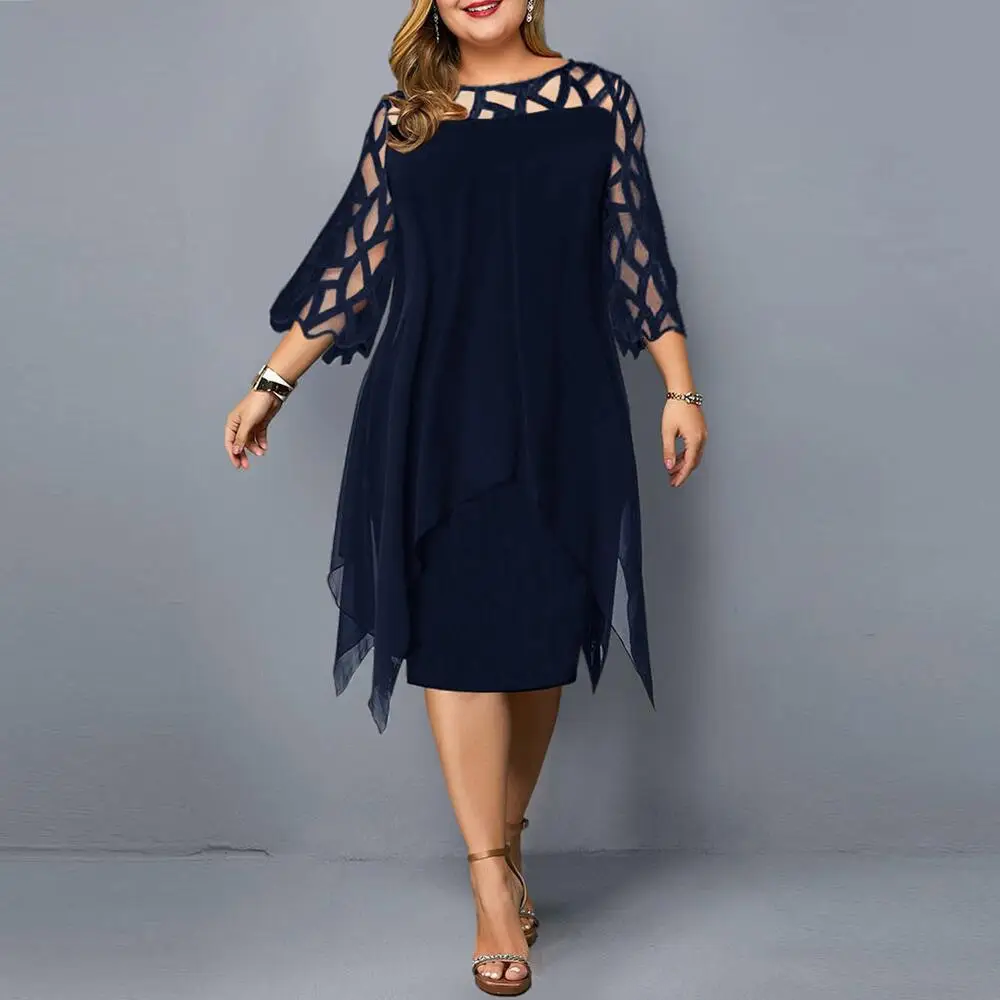 White Chiffon Lace Dress with Seven Sleeves - Image 5