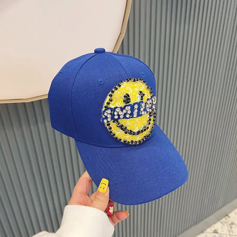 Women Baseball Cap with Large Smiley Sequins Rhinestones Brown - Image 5