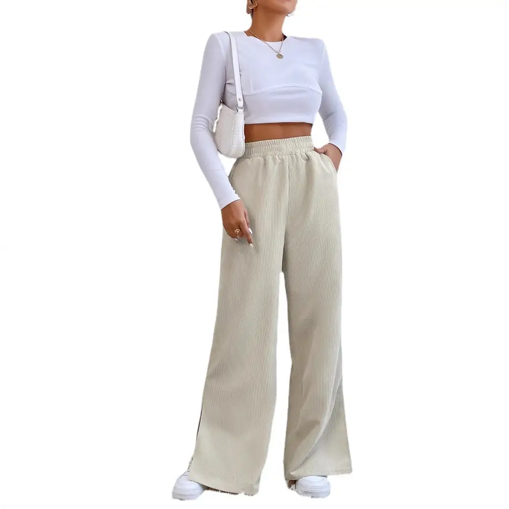 Women High-Waisted Solid Color Croc Pants Winter Casual - Image 11