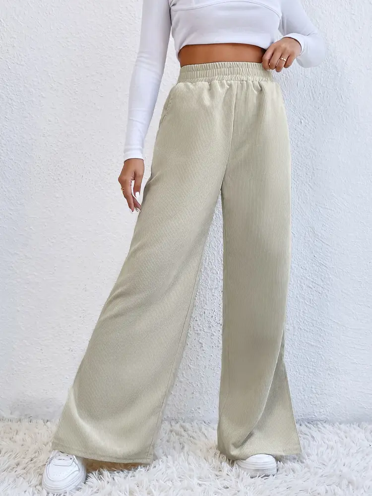 Women High-Waisted Solid Color Croc Pants Winter Casual - Image 5