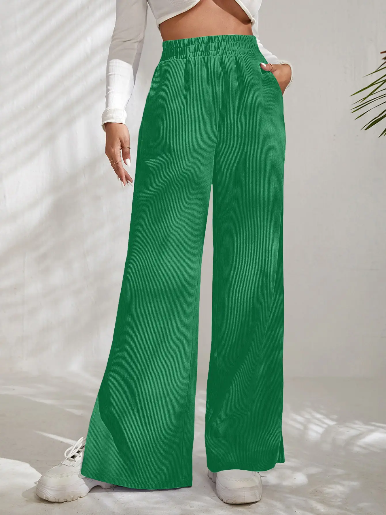 Women High-Waisted Solid Color Croc Pants Winter Casual - Image 6