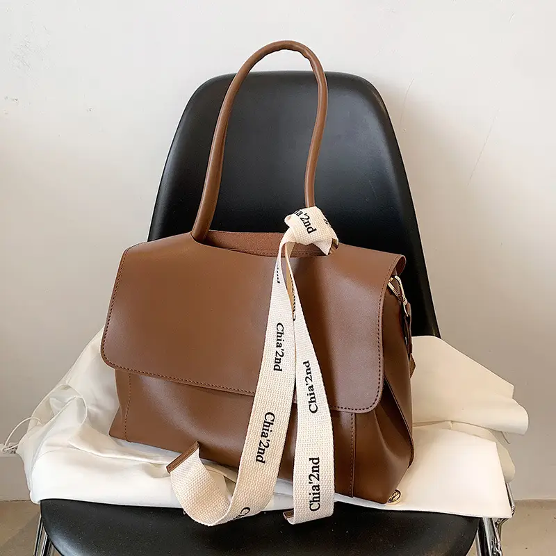 Women's Large Capacity Pure Leather Crossbody Bag Brown White - Image 6