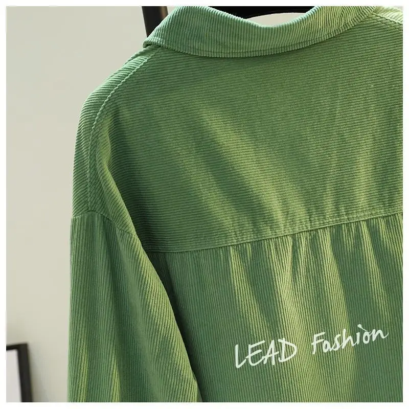 Women's Green Corduroy Button Shirt 2022 Spring — feature 10