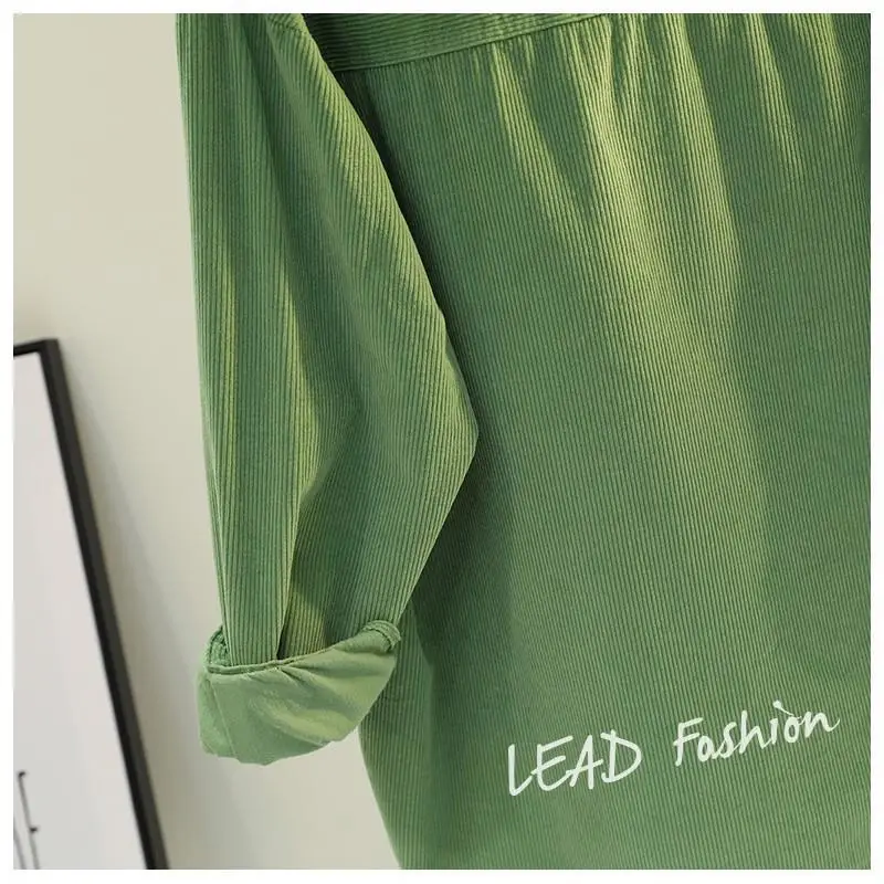 Women's Green Corduroy Button Shirt 2022 Spring — feature 11
