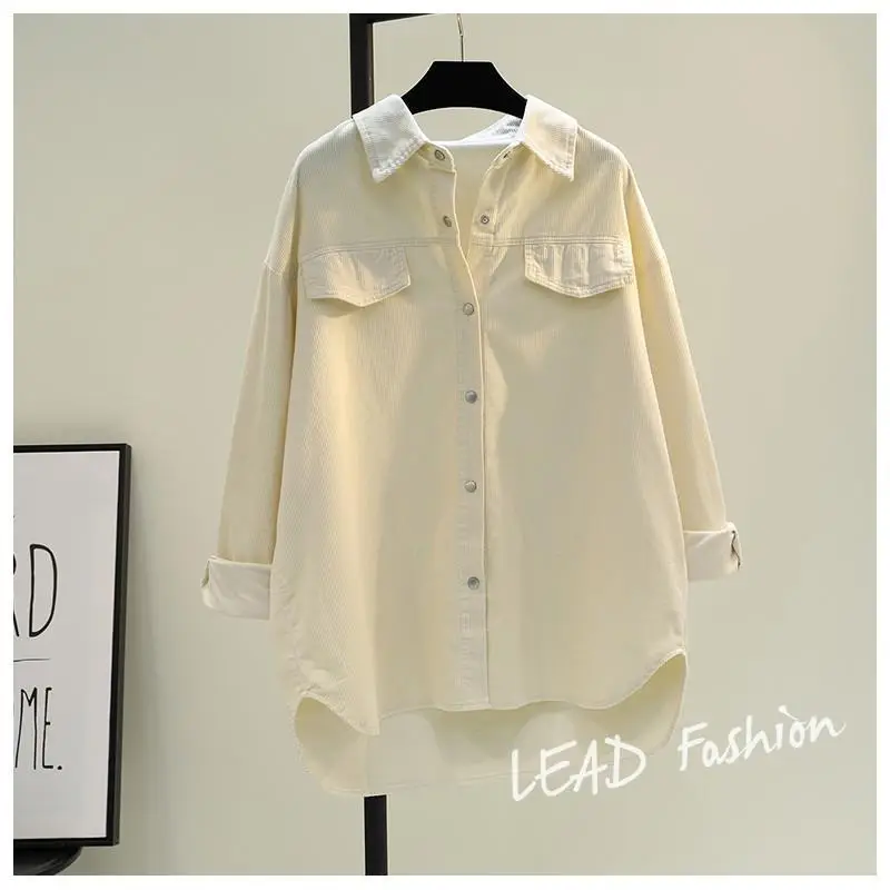 Women's Green Corduroy Button Shirt 2022 Spring — feature 12