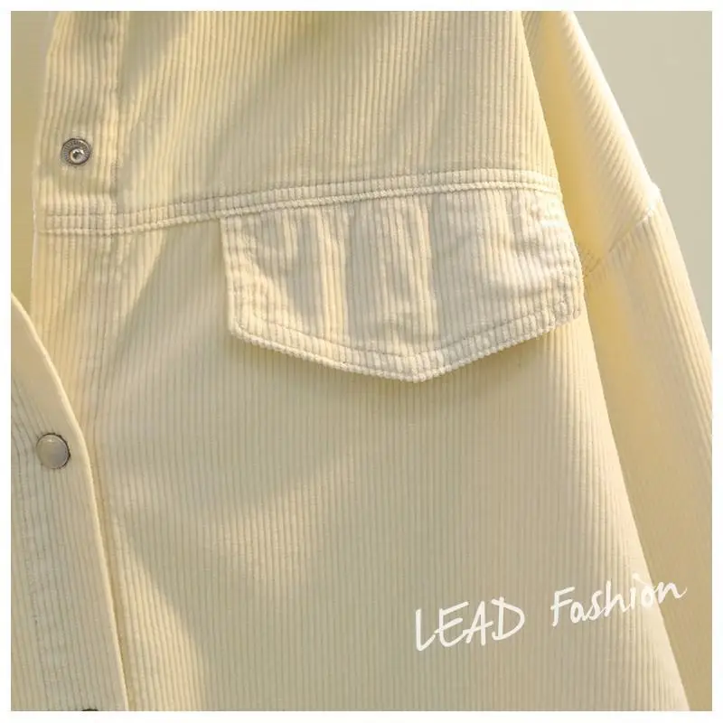 Women's Green Corduroy Button Shirt 2022 Spring — feature 14