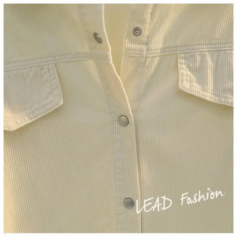 Women's Green Corduroy Button Shirt 2022 Spring — feature 15
