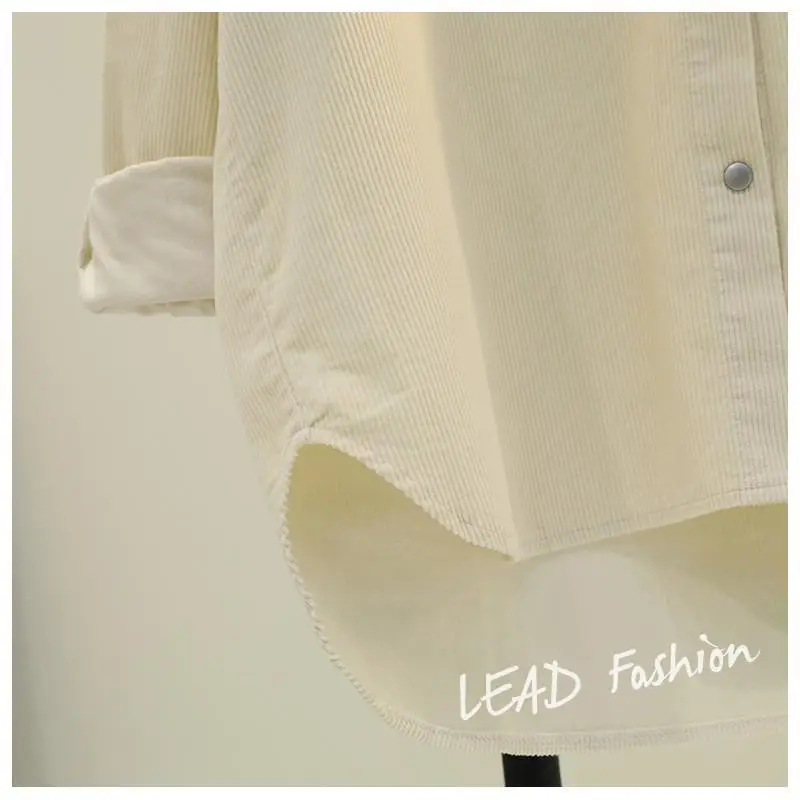 Women's Green Corduroy Button Shirt 2022 Spring — feature 16