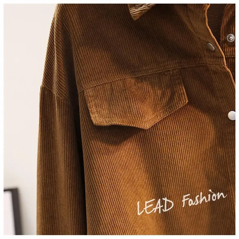 Women's Green Corduroy Button Shirt 2022 Spring — feature 18
