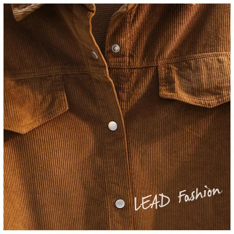 Women's Green Corduroy Button Shirt 2022 Spring — feature 19