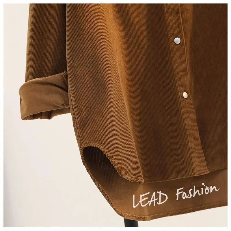 Women's Green Corduroy Button Shirt 2022 Spring — feature 20