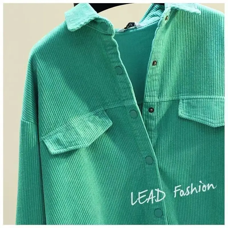 Women's Green Corduroy Button Shirt 2022 Spring — feature 22